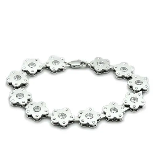 LO2019 - Matte Rhodium & Rhodium Brass Armband mit AAA-Klasse CZ in Clear