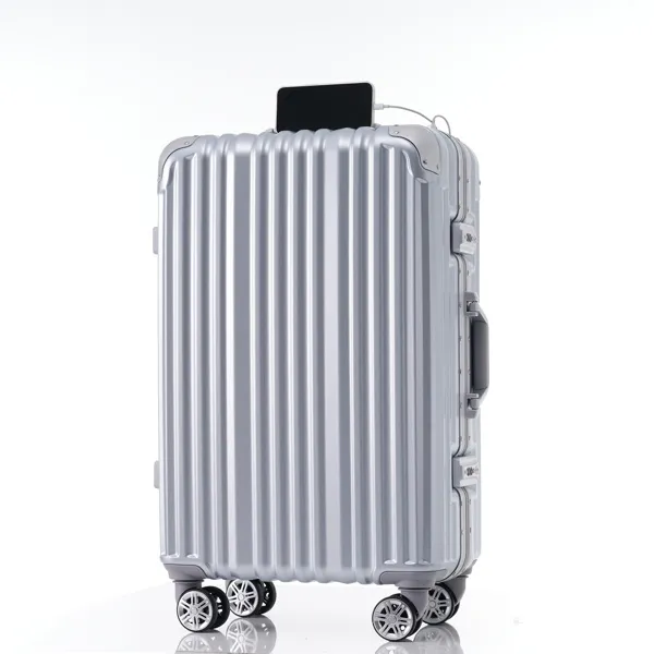1pc 20in Aluminium-Rahmen - Gepäck mit USB-Anschluss, Urlaubs-Train - Koffer mit Spinner-Räder und TSA-Lock, Reise-Trolley - Case für kurze Geschäftsreisen, Strandurlaub, grauer Silber