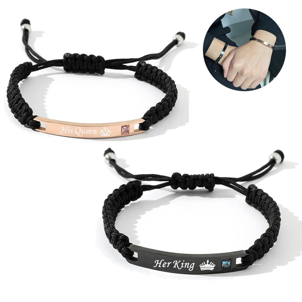 König und Königin graviert Glanz Titan Stahl Armband