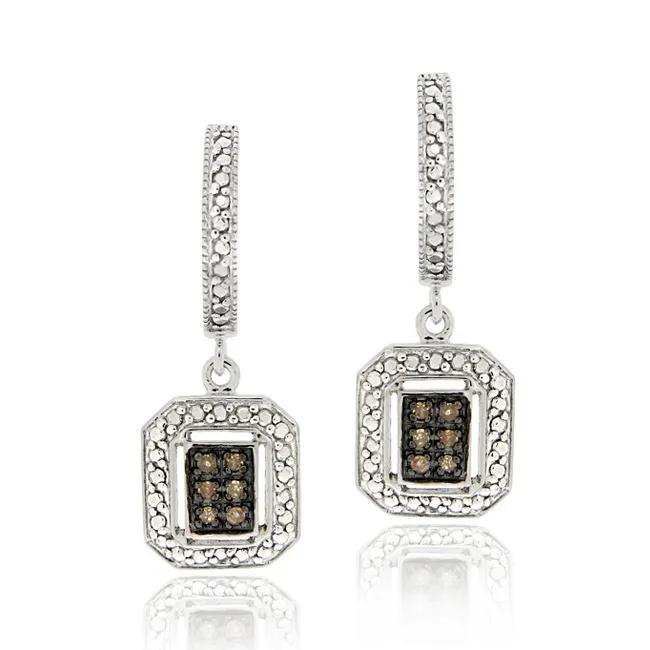 Sterling Silber 1 / 8ct TDW Champagner Diamant Rechteck Dangle Hoop Ohrringe