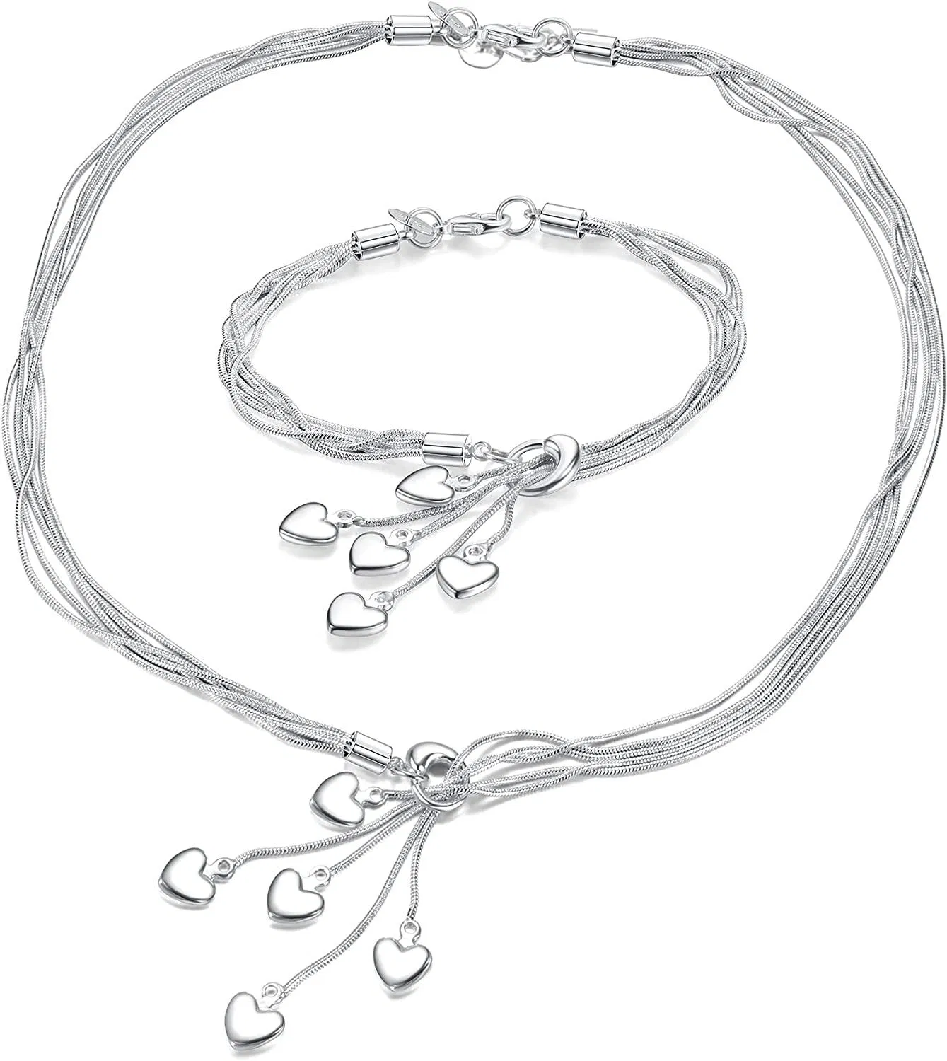 2PCS Fünf-Line - Kette mit Fünf-Herz - Halskette Armband Armband für Frauen Mädchen Plated Infinity Armband Halskette stellt die nie endende Liebe dar