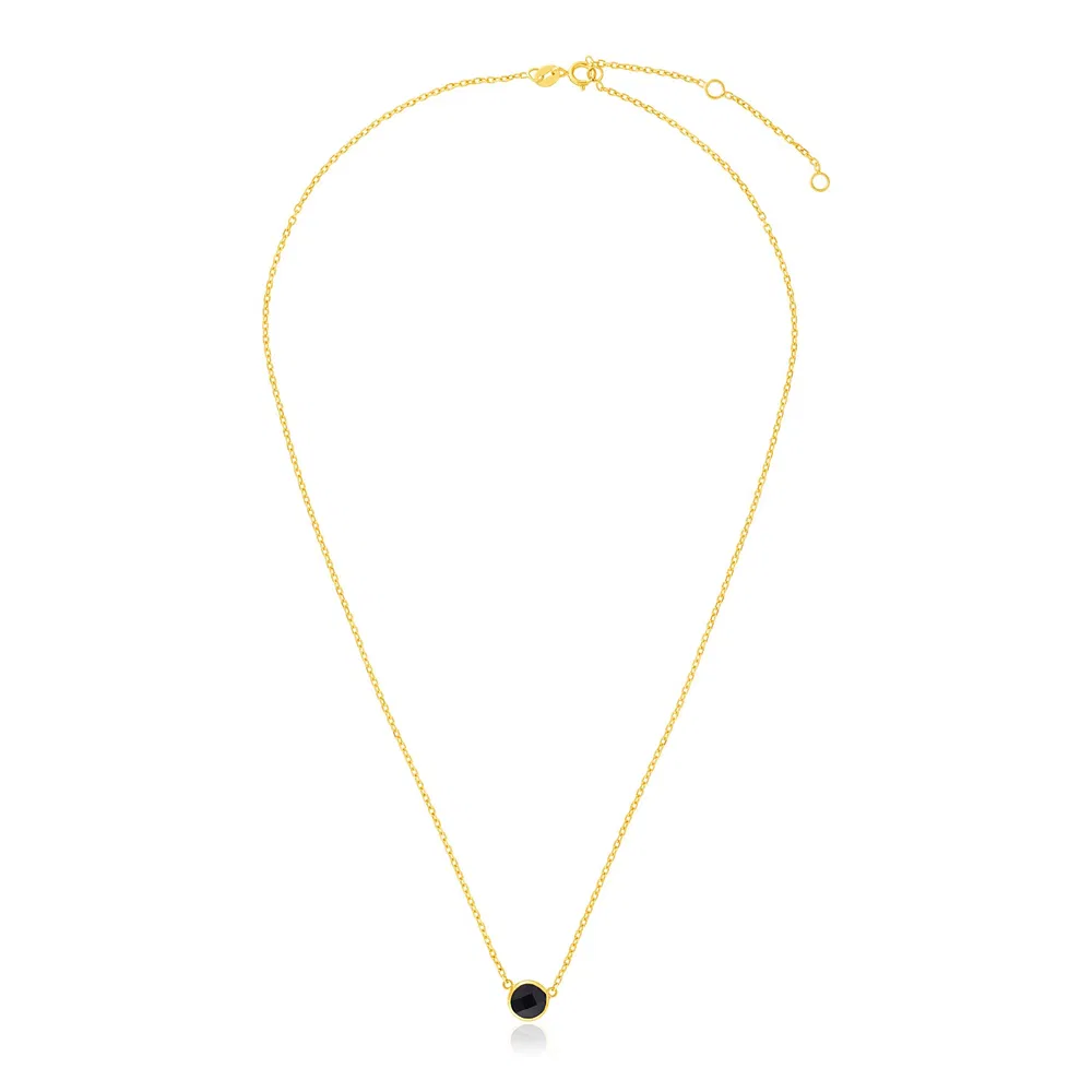 14 Karat Gelbgold 17 Zoll Halskette mit rundem Onyx