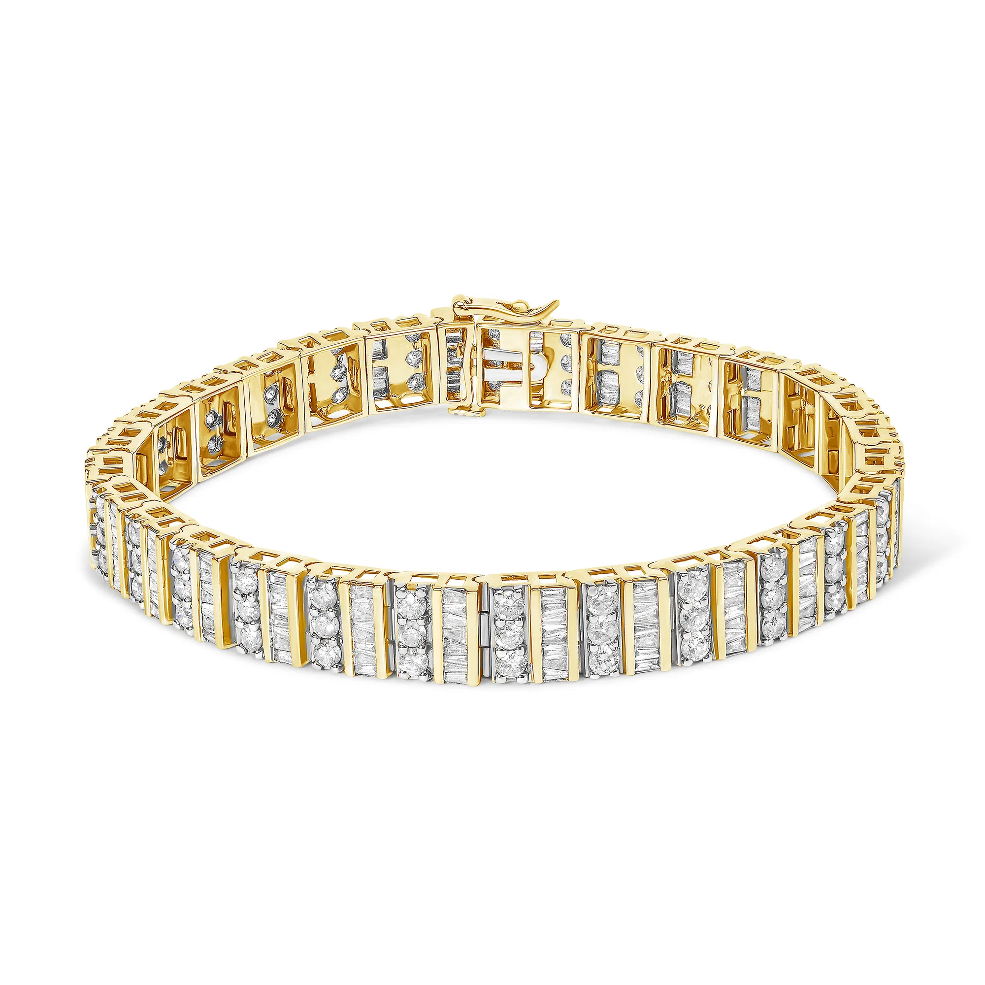 14K Gelbgold Round und Baguette-Cut Diamant Armband (5,50 cttw, H-I Farbe, I1 - I2 Klarheit)