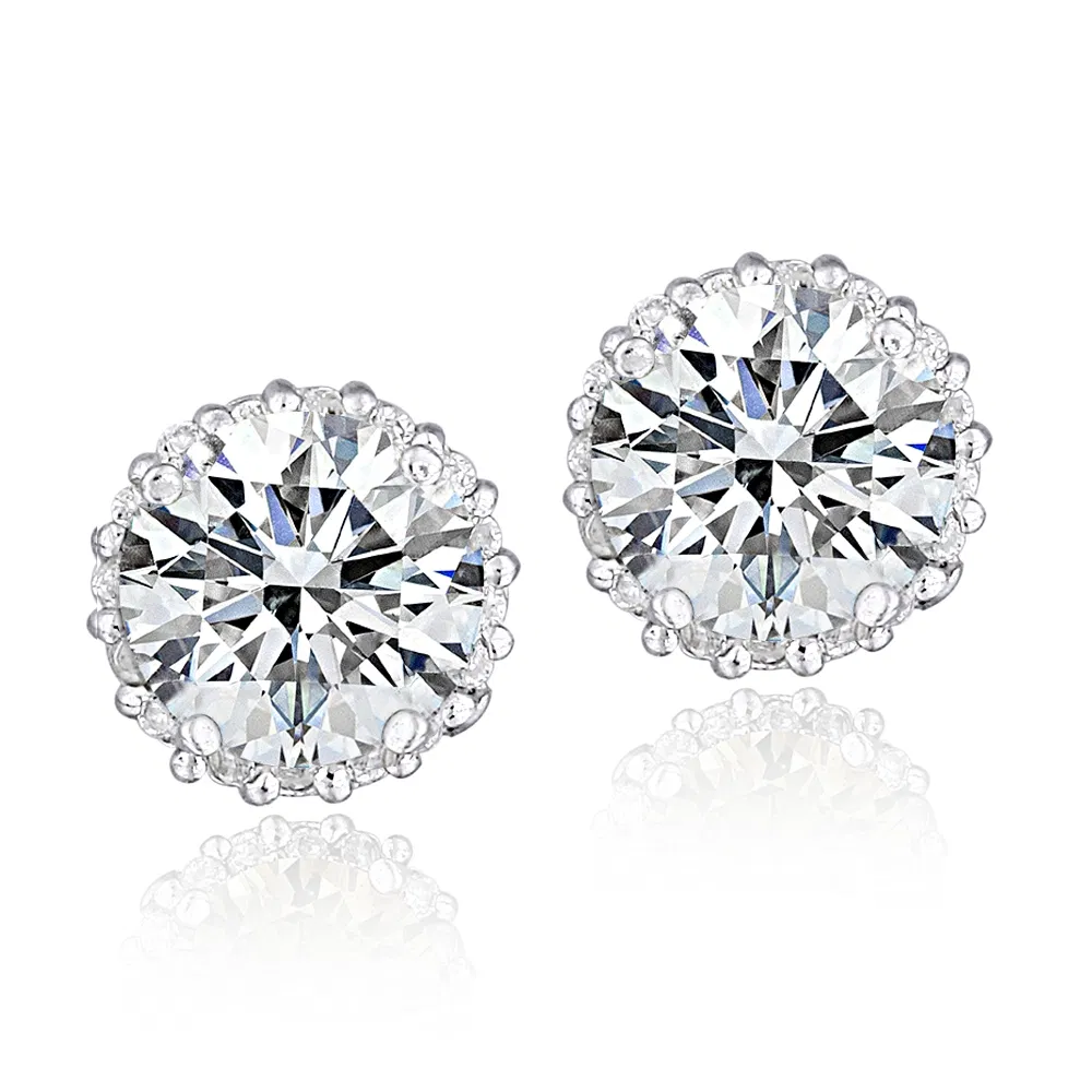 Platin Plated Sterling Silber 100 Facetten Cubic Zirkonia Halo Stud Ohrringe (3cttw)