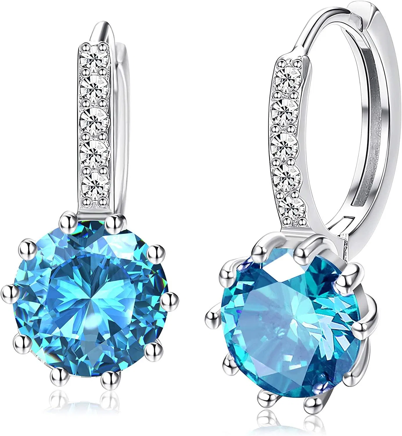 925 Sterling Cubic Zirkonia Leverback Ohrringe 2 Karat simuliert Diamant Kristall mit 18K Weißgold überzogen Huggie-Schleife 8mm CZ Drop Dangle Ohrringe für Frauen Mädchen