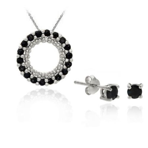 Sterling Silver Sapphire Eternity Pendant & Stud Set