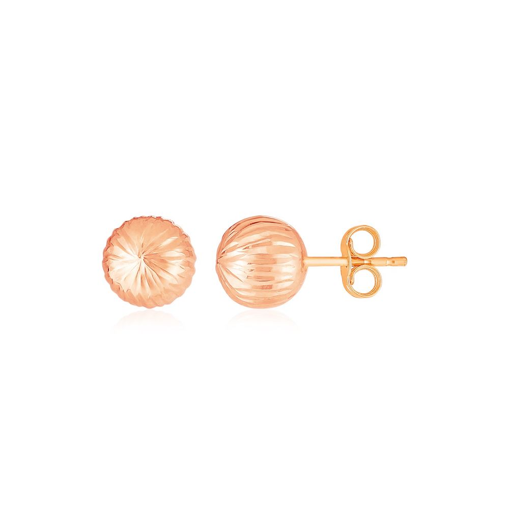 14 Karat Rose Gold Ball Ohrringe mit linearer Textur (5 mm)