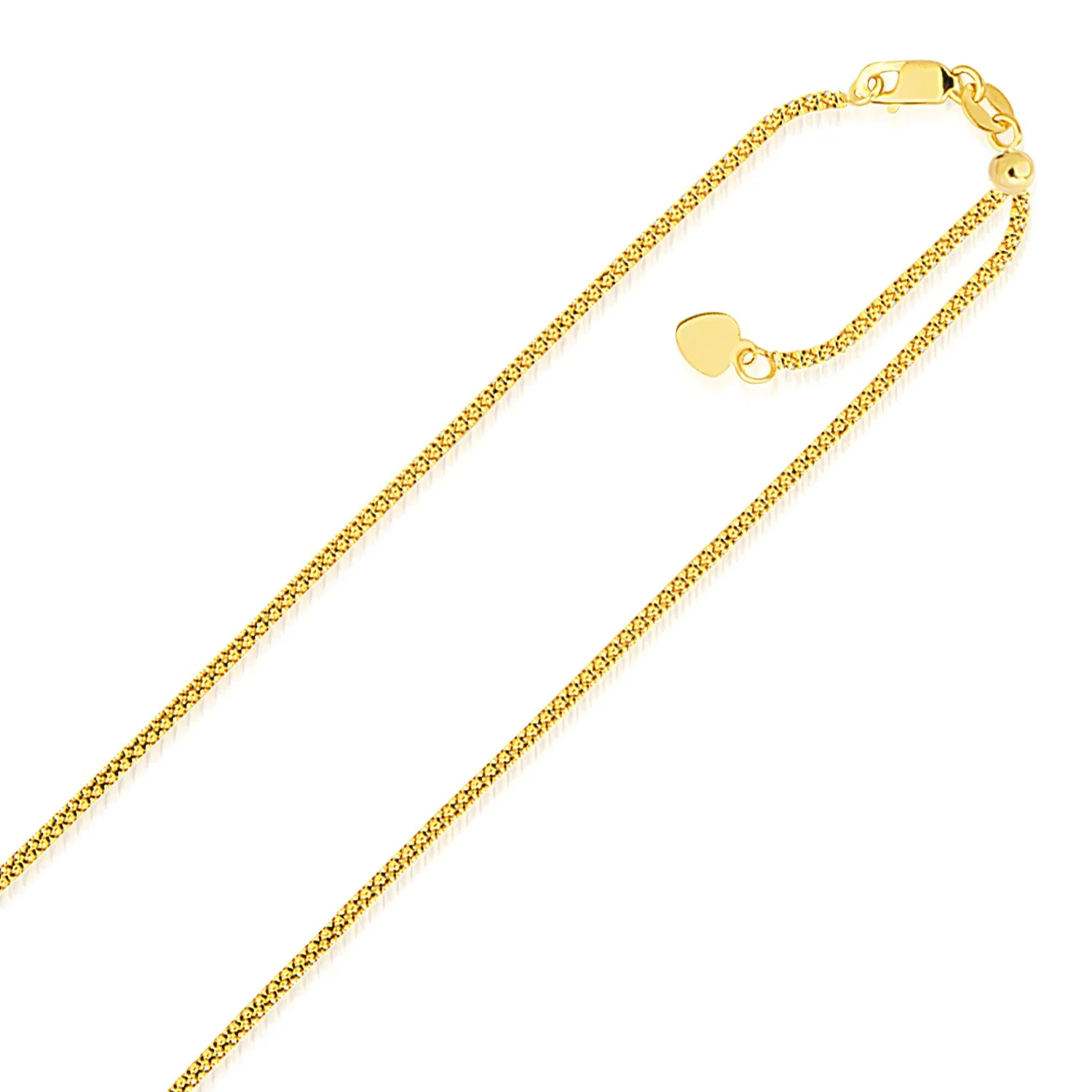 14 Karat gelbes Gold verstellbare Popcorn-Kette 1,3 mm