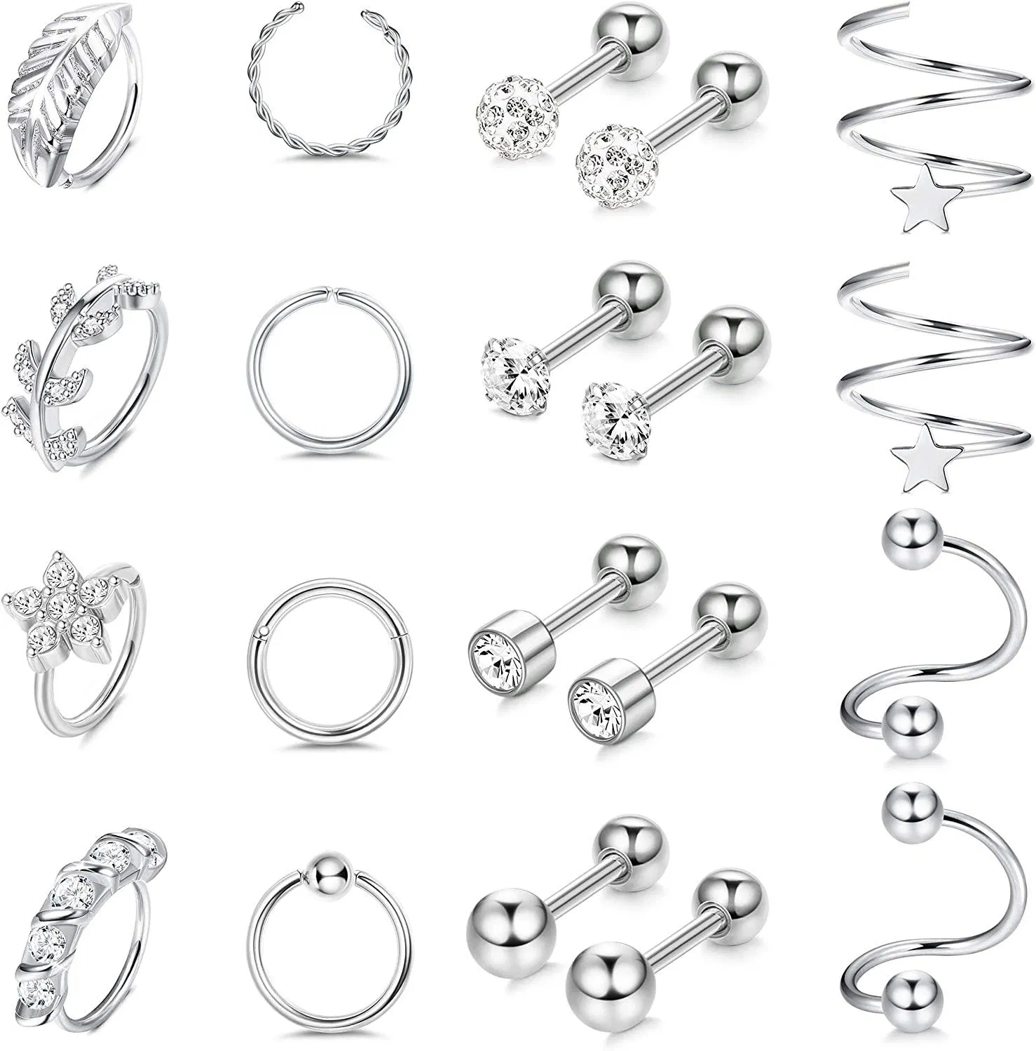 20pcs Knorpel Ohrringe für Frauen Edelstahl Helix Ohrringe Hoop Rook Daith Conch Tragus Stud Ohrringe Body Piercing Jewelry Set