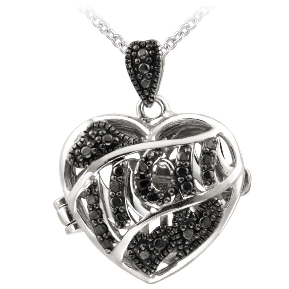 Silber-Tone Schwarzer Diamant Akzent MOM Herz Halskette