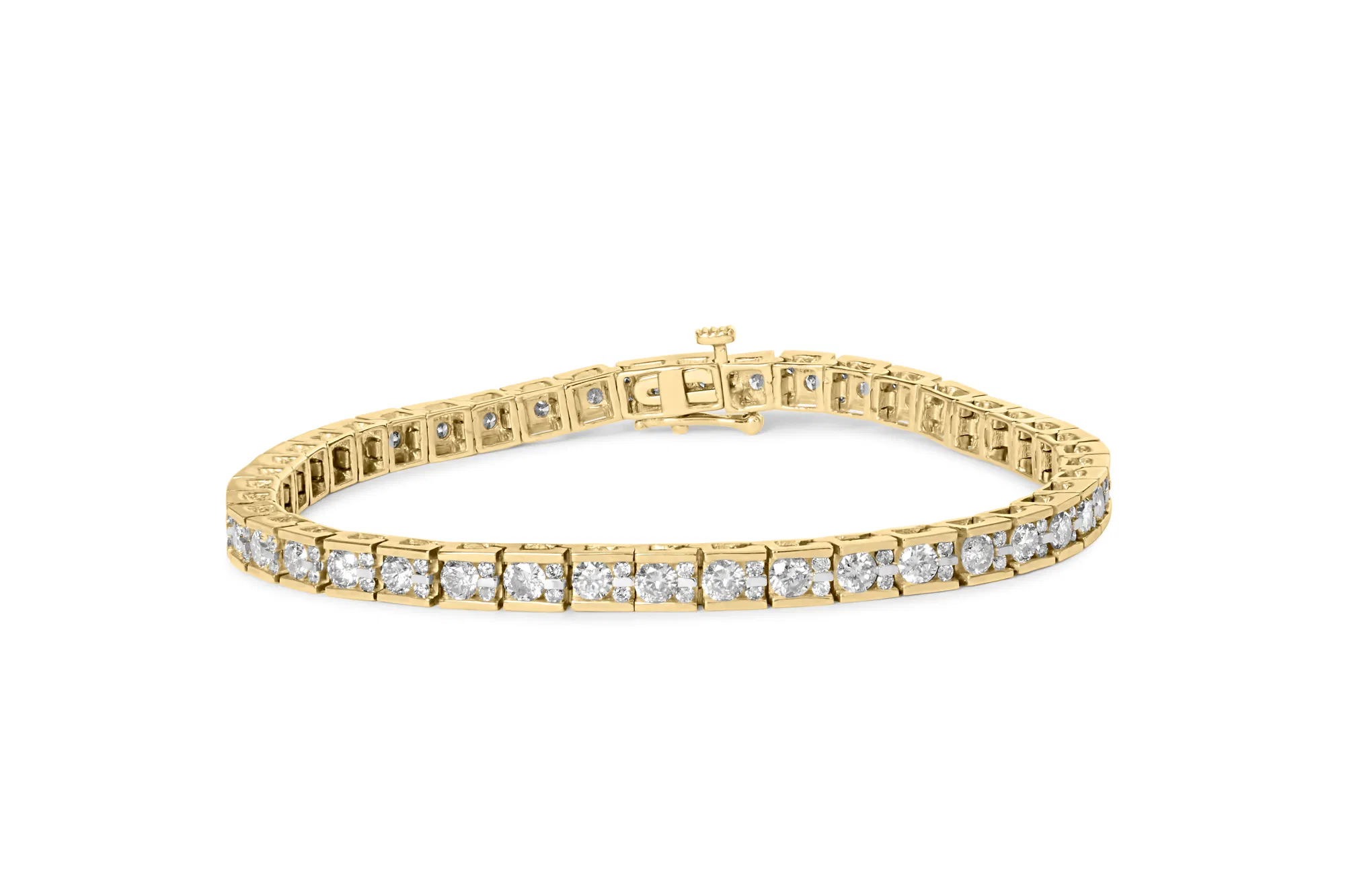 10K Gelbgold 4,00 Cttw Kanal Set Round Diamond Tennis 7