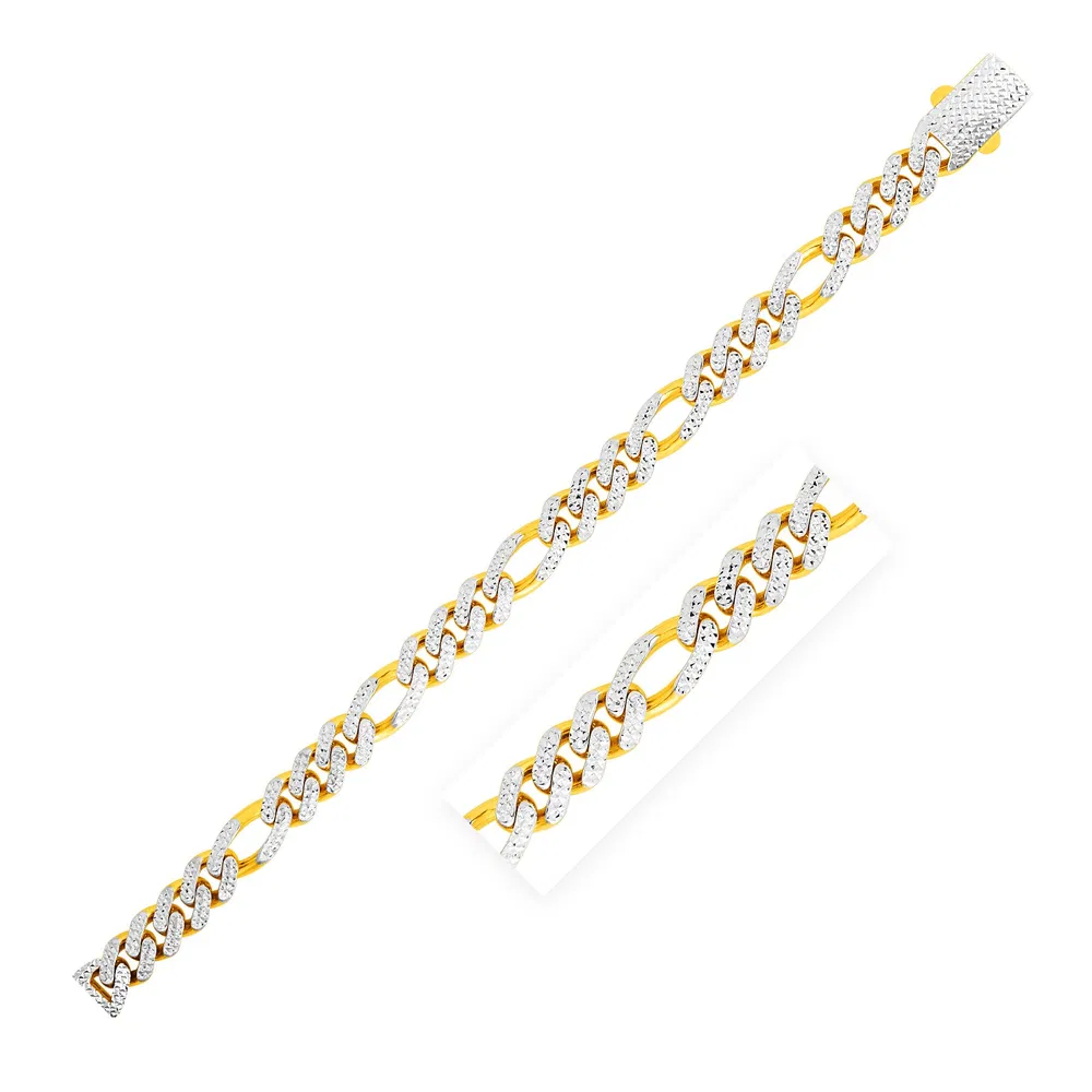 14 Karat Gelbgold Weißpflaster High Polish Modern Lite Figaro Kette (9.5mm)