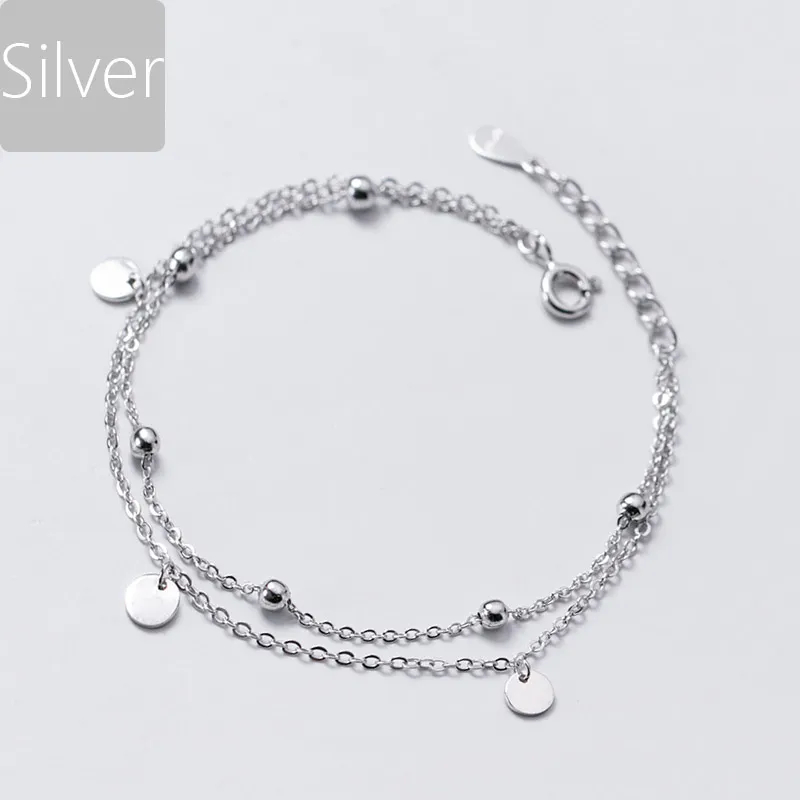 Silber Mode Doppelschicht Disc Shiny Pearl Armband