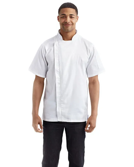 Unisex Zip-Close Short Sleeve Chef 's Coat - BLACK DENIM - XS