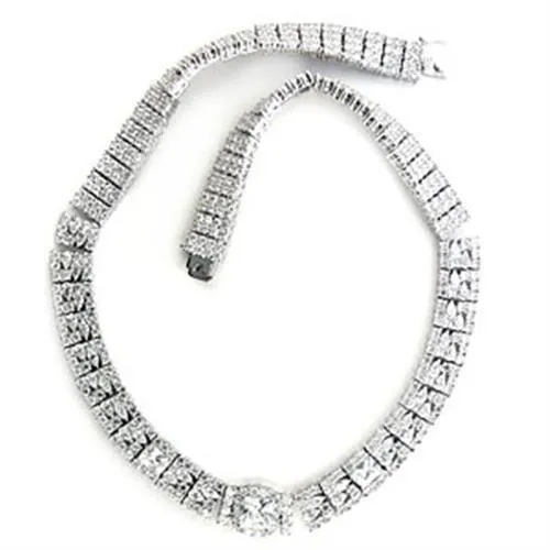 7X410 - Rhodium-Messing - Halskette mit AAA-Klasse CZ in Clear