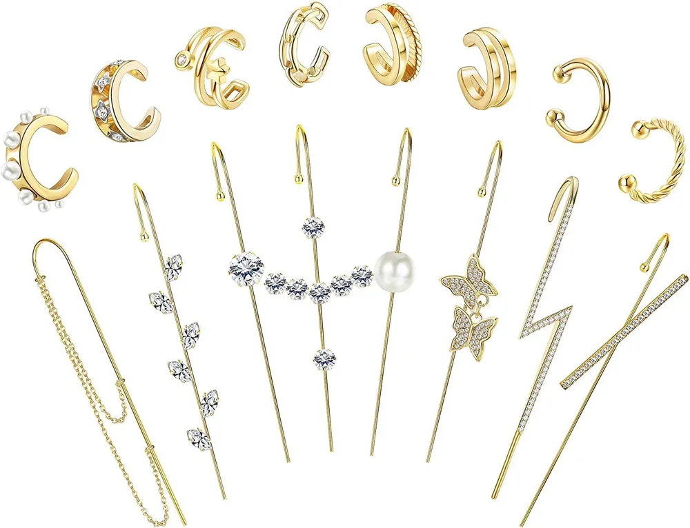 Pcs Ohr Wrap Crawler Hook Ohrringe Ohr Manschette Ohrringe für Frauen Clip auf Knorpel CZ Pearl Kletterer Piercing Ohrringe Set