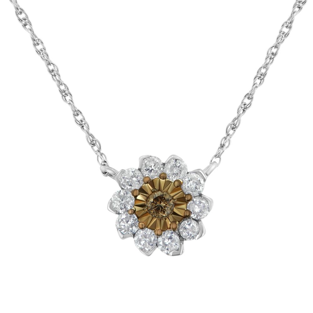 Braunes Rhodium über .925 Sterling Silber 1/2 Cttw Diamant Miracle Plate Flower Cluster 18