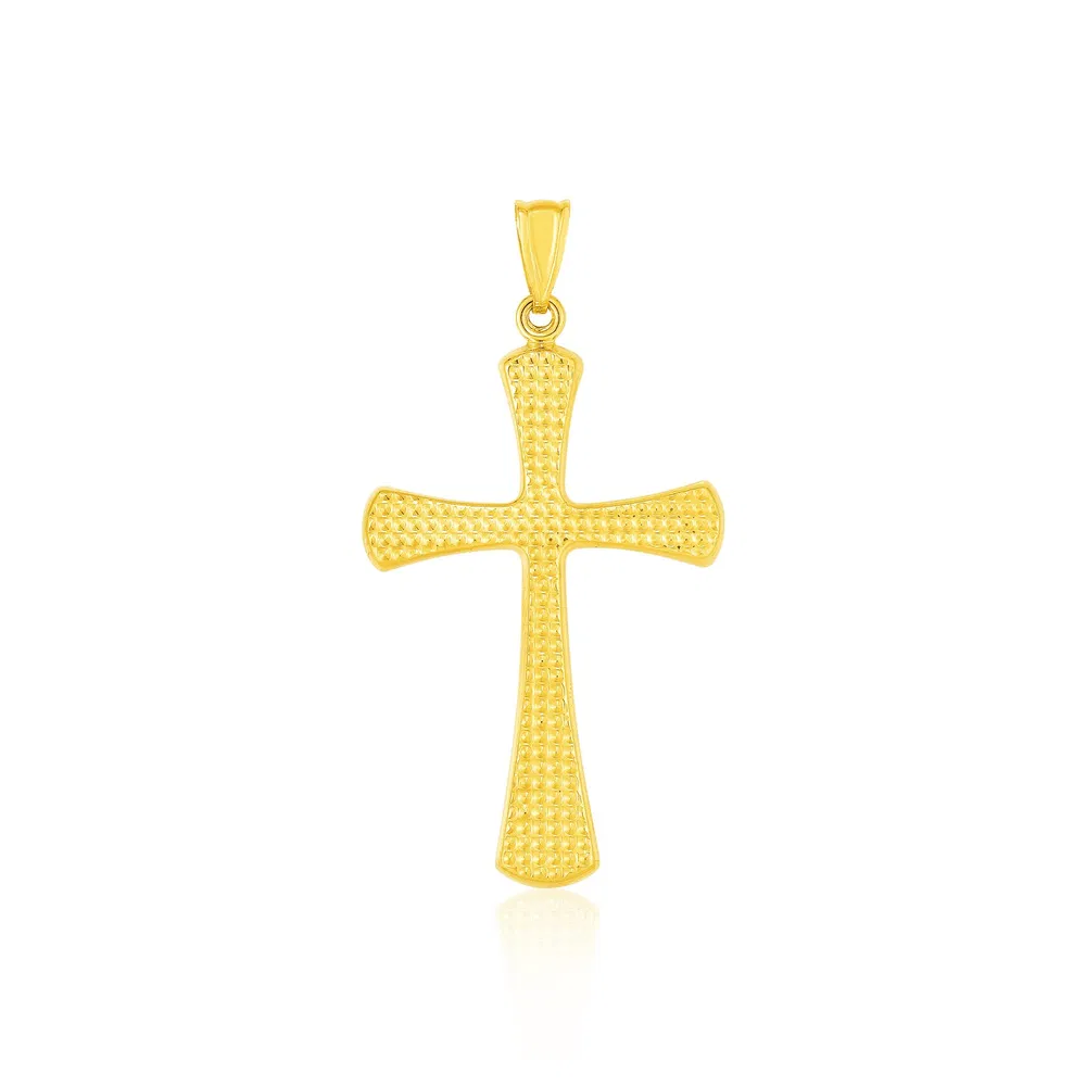 14 Karat Gelbgold Kreuz Anhänger mit Perlen Textur