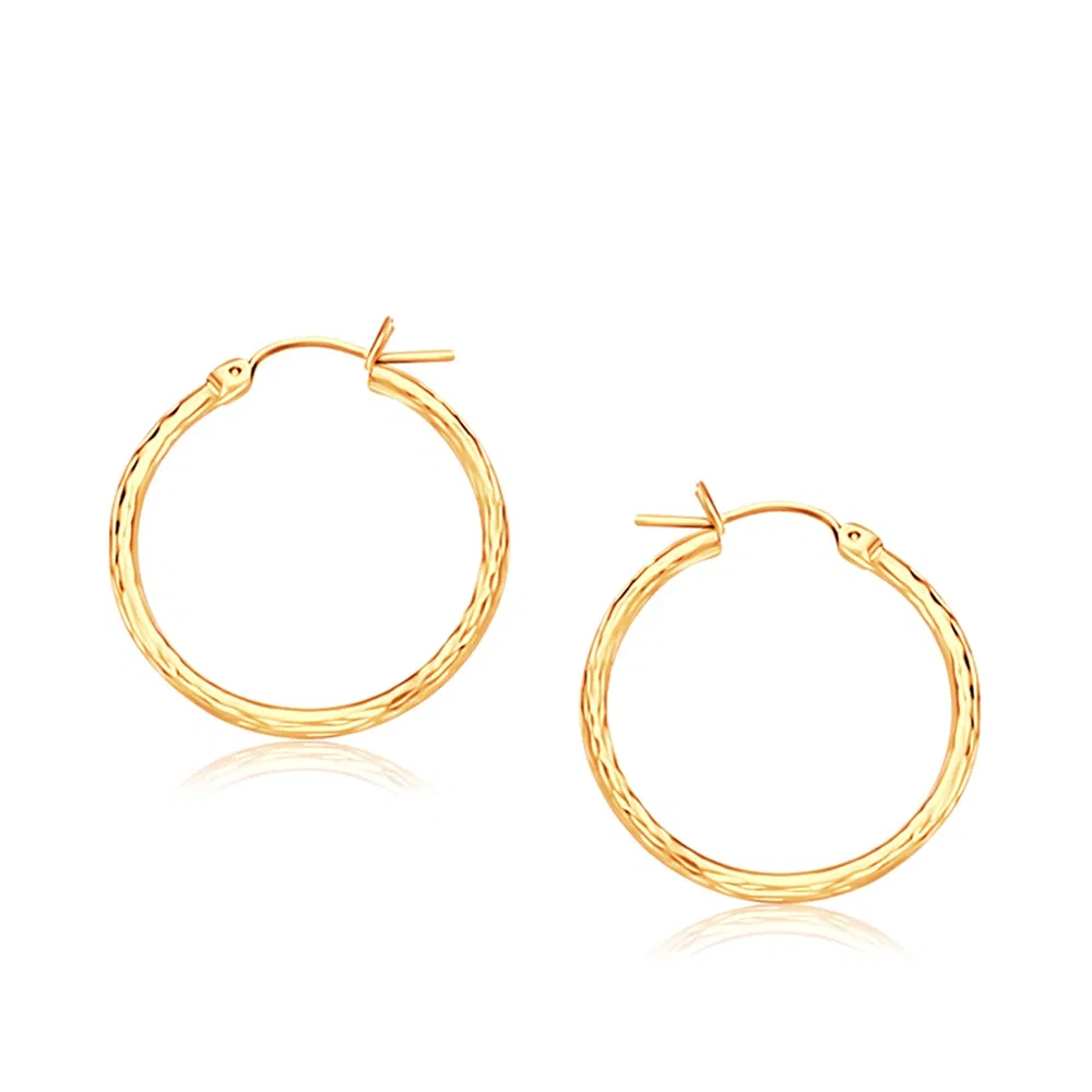 14 Karat Gelbgold Slender Hoop Ohrring mit Diamant-Cut - Finish (25 mm Durchmesser)