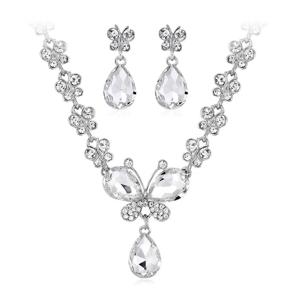 Frauen Halskette Ohrring Set Mode Braut Hochzeit Schmuck Set