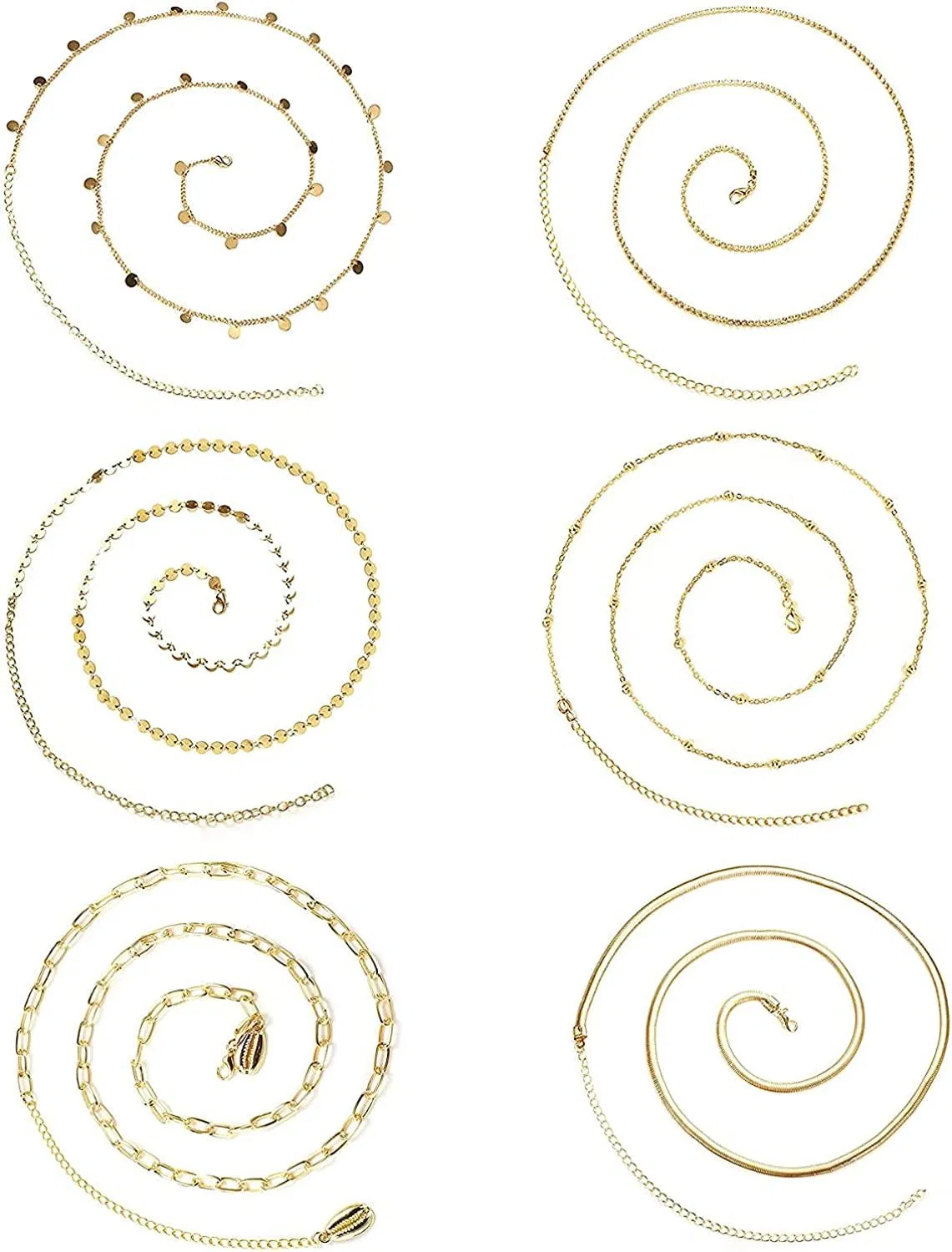 6PCS Sexy Taille Kette für Frauen Rhinestone Perlen Bauchkette Körperkette für Sommer