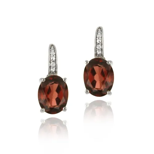 Sterling Silber 6,2 CT. Garnet & Diamond Oval Leverback Ehrringe