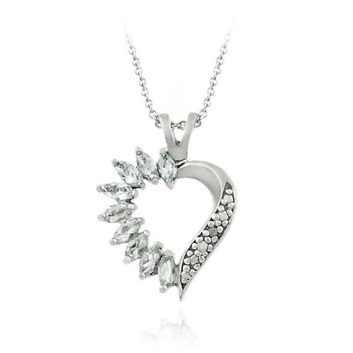 Sterling Silber Blau Topaz & Diamant Akzent Herz Anhänger