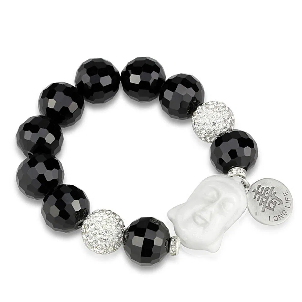 LO3792 - Antike Silber Weiß Metall Armband mit synthetischem Synthetisch-Glas in Jet