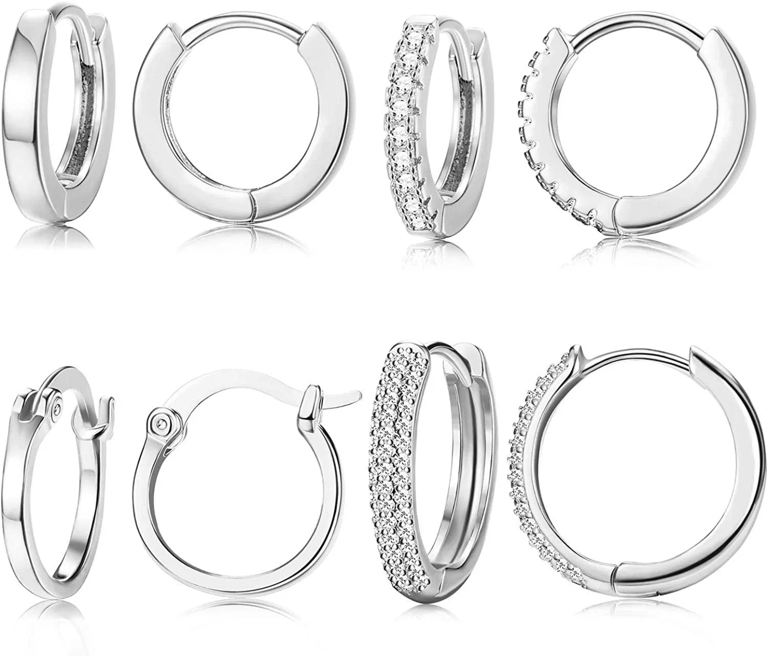 4Paare chirurgische kleine Schleife Ohrringe für Frauen Teen Mädchen Crystal CZ Tiny Cute Little Endless Hoop Ohrringe 8mm / 10mm / 15mm Hypoallergen