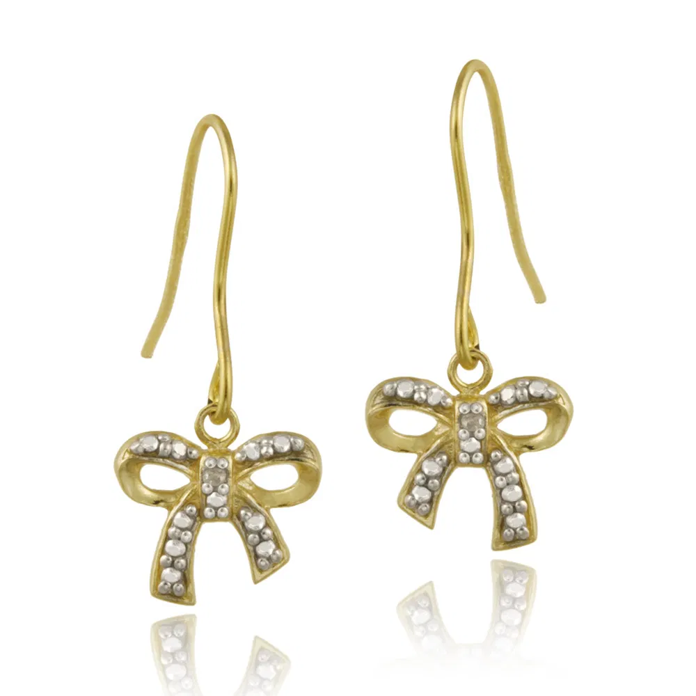 18 Karat Gold über Sterling Silber Diamant Akzent Bow Dangle Ohrringe