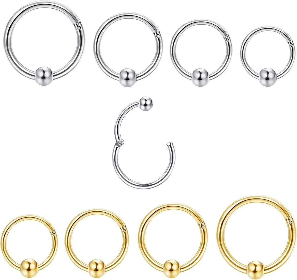 8 Stück 16G Chirurgische Ohrringe Knorpel Hoop Ohrringe Scharnier Clicker Segment Nasenringe Hoop Helix Knorpel Daith Tragus Schlaf Ohrringe 6 - 12MM