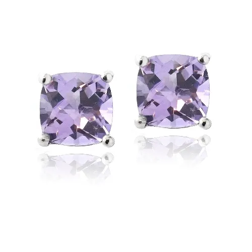 Sterling Silber 3,3ct Amethyst Cushion-Cut Stud Ohrringe, 7mm