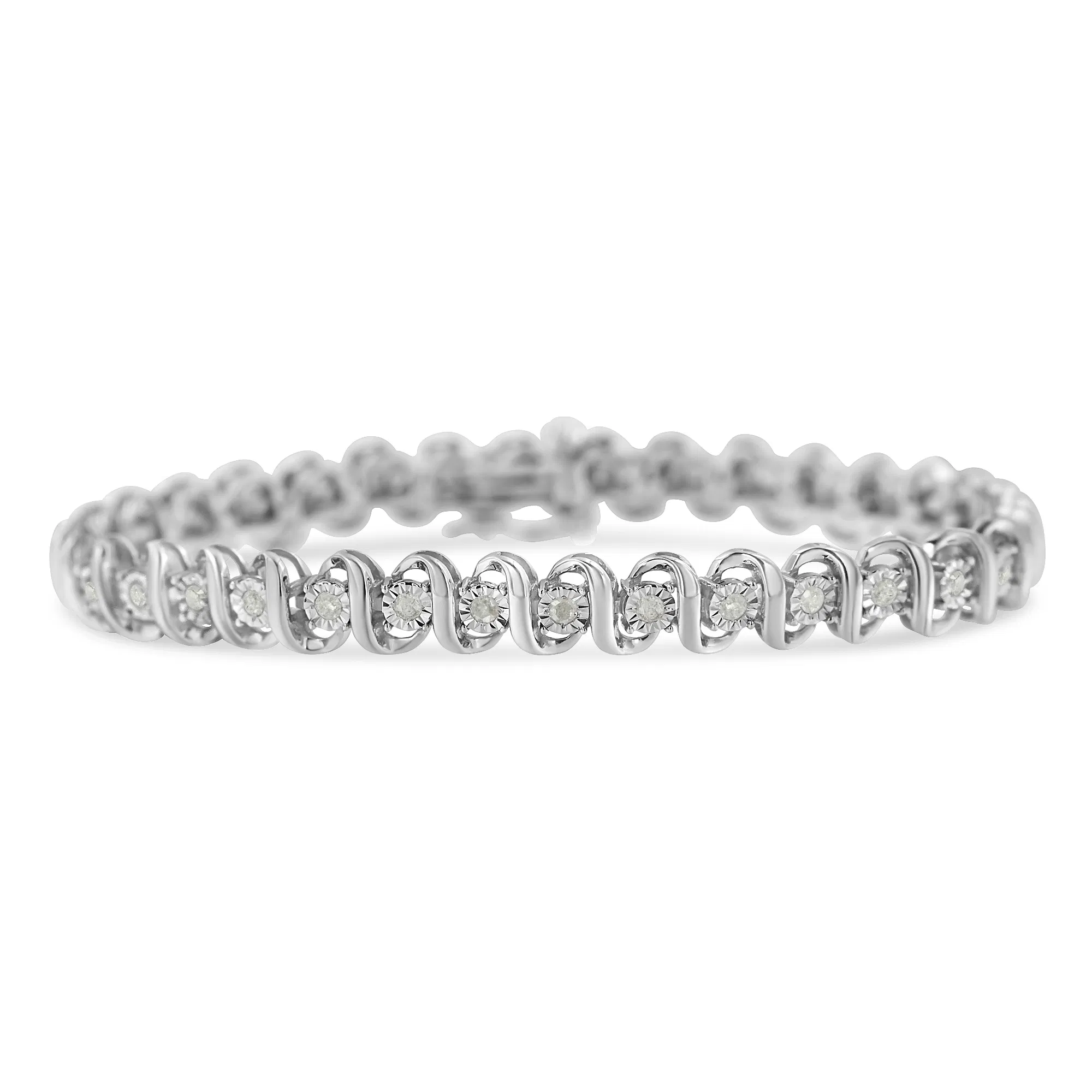 .925 Sterling Silber 1,0 cttw Wunder-Set Round Diamond S-Link Tennis Armband (I-J Farbe, I3 Klarheit) -7