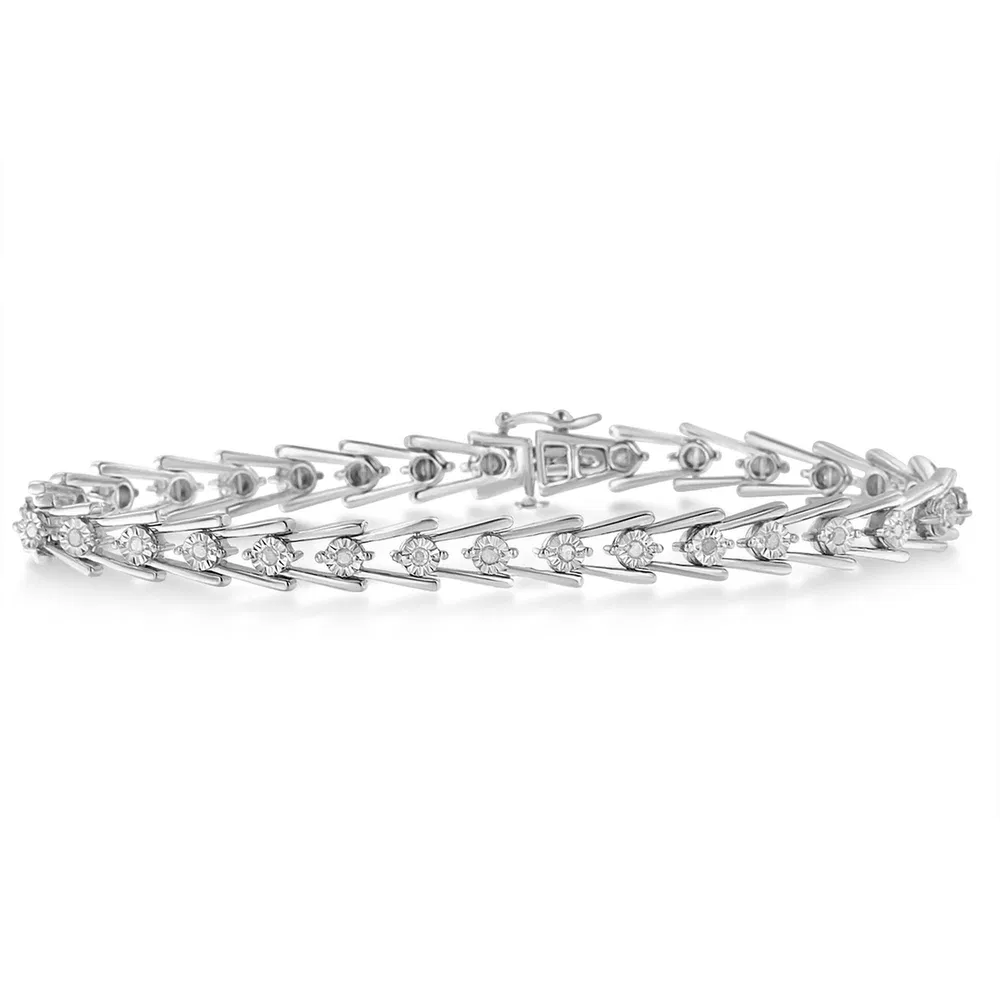 Sterling Silver Diamond Wave-Style Link Armband (0,5 cttw, I-J - Farbe, I3 Klarheit)