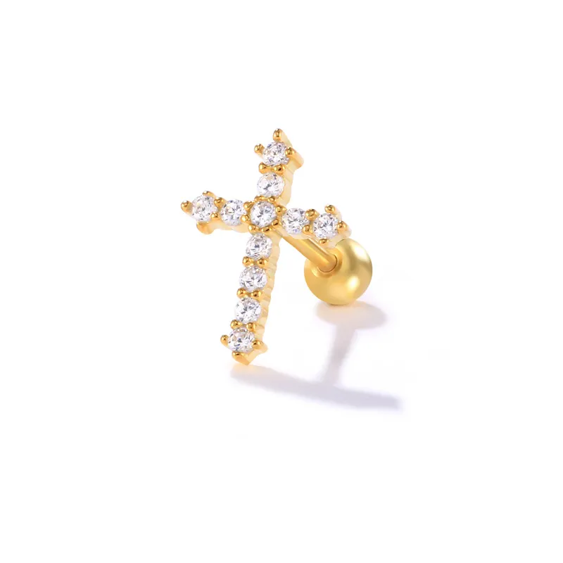Sterling Silver Cross Eye Diamond Twist Screw Stud Ohrringe