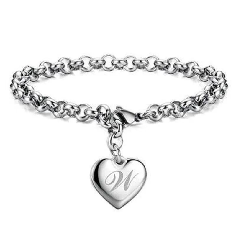 Initial Letter Alphabet Charm Armbänder Edelstahl Herz Armband für Frauen