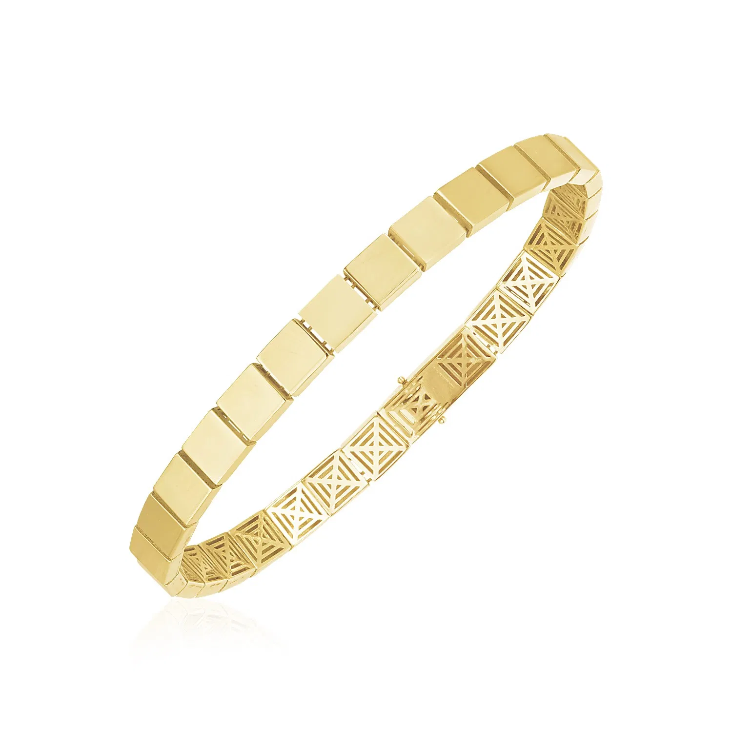 14 Karat Gelbgold High Polish Square Edge Link Armband
