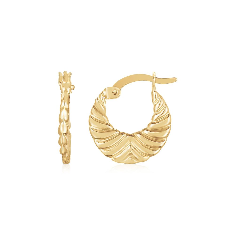 14K Gelbgold Graduated Grooved Fancy Hoop Ohrringe