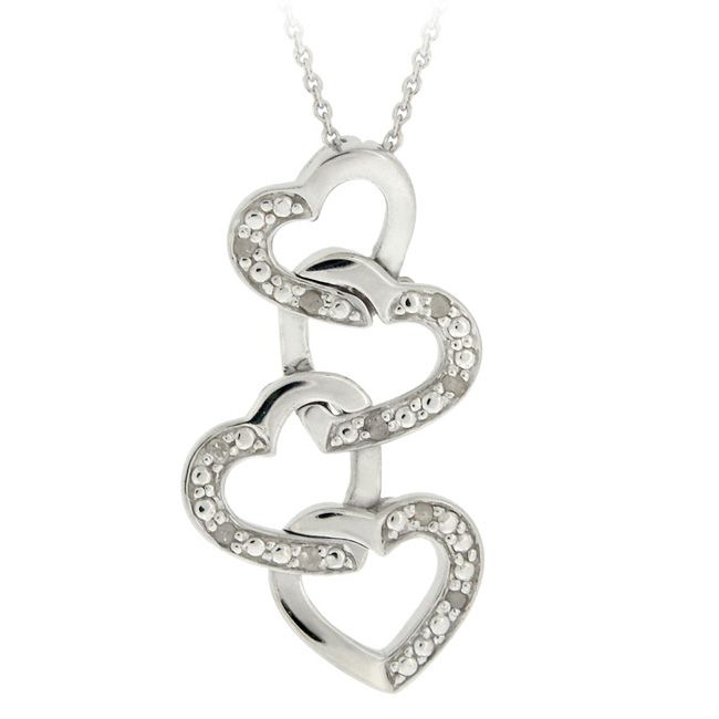Sterling Silber 1 / 10 ct Diamant Linked Hearts Anhänger