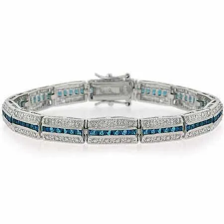 Sterling Silver Dark Blue & Clear CZ Tennis Armband