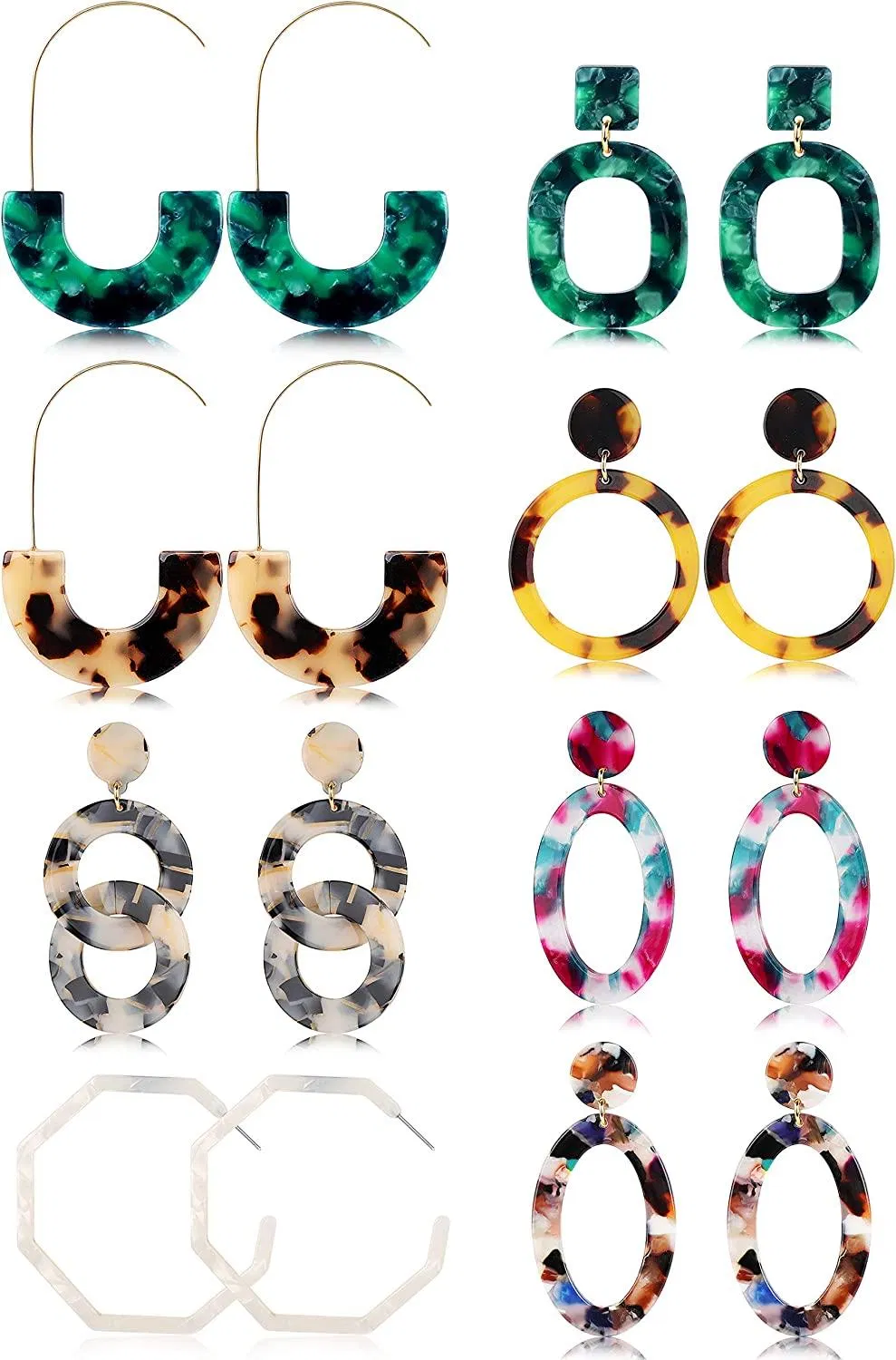 8 Paare Motted Hoop Ohrringe Acrylic Resin Drop Dangle Ohrringe für Frauen Bohemian Statement Stud Ohrringe Leichtgewicht