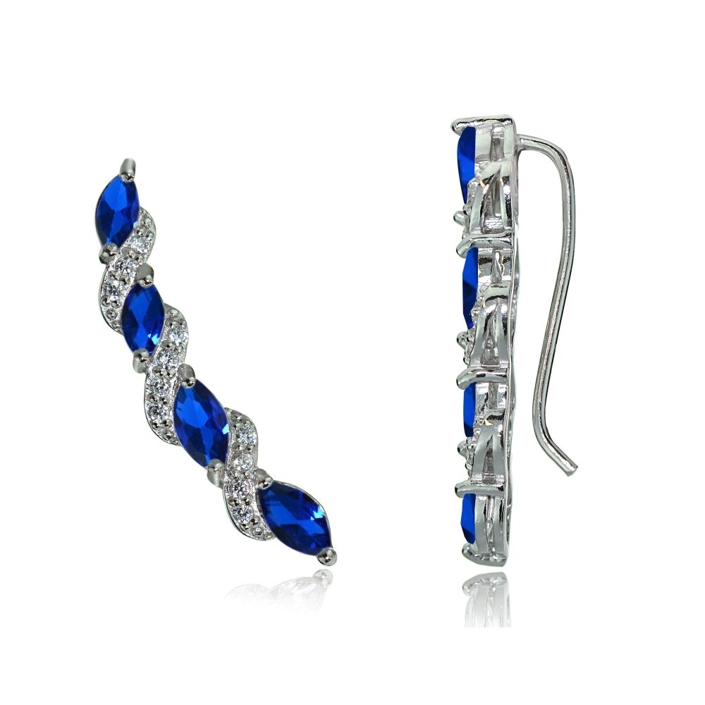 Sterling Silber geschaffen Saphir und weiße Topaz Twist Crawler Kletterer Ohrringe