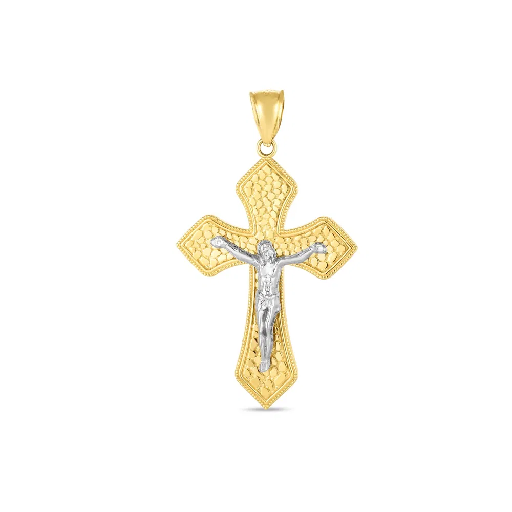 14 Karat Zwei-Ton - Gold High Polish Diamond Cut Cross Anhänger