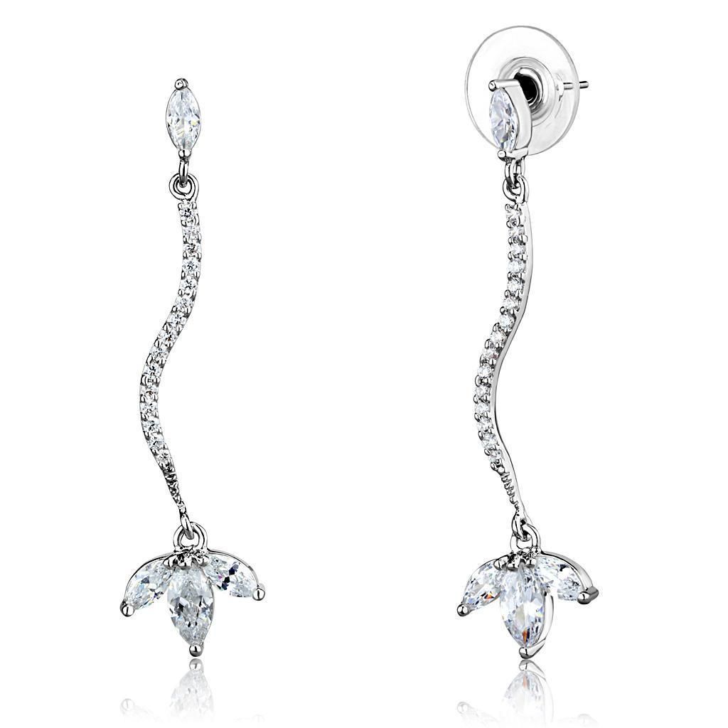 3W1291 - Rhodium-Messing - Ohrringe mit AAA-Klasse CZ in Clear