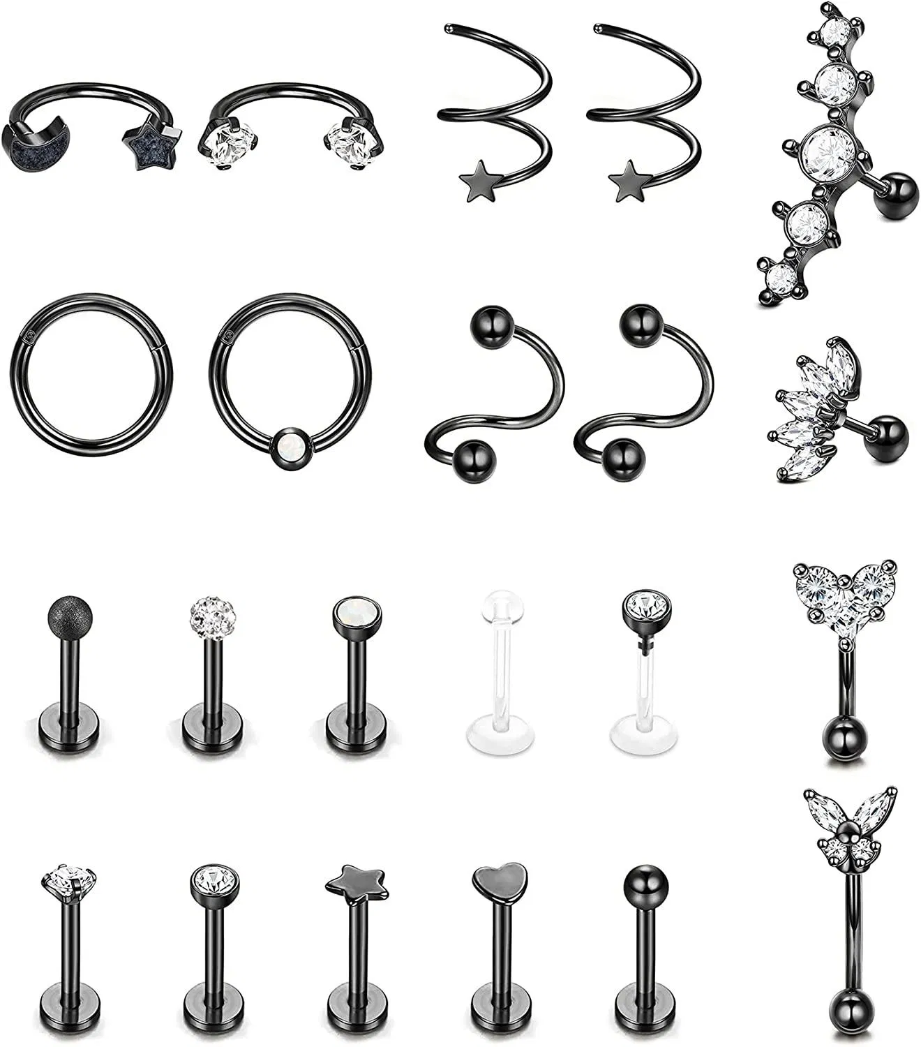 22PCS Ohrringe Stud Hoop CZ Helix Tragus Daith Rook Conch Piercing für Frauen Männer Edelstahl Hinge Clicker Nasenring Septum Lippen Piercing