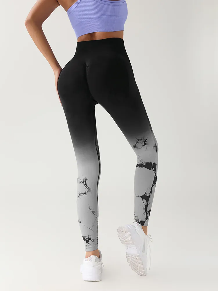 Tie Dye Gradient Farbe Yoga Sports Leggings, Ruched High Waist Workout Nahtlos Scrunch Booty Leggings Butt Lift Athletic Leggings Tummy Control Yoga Pants