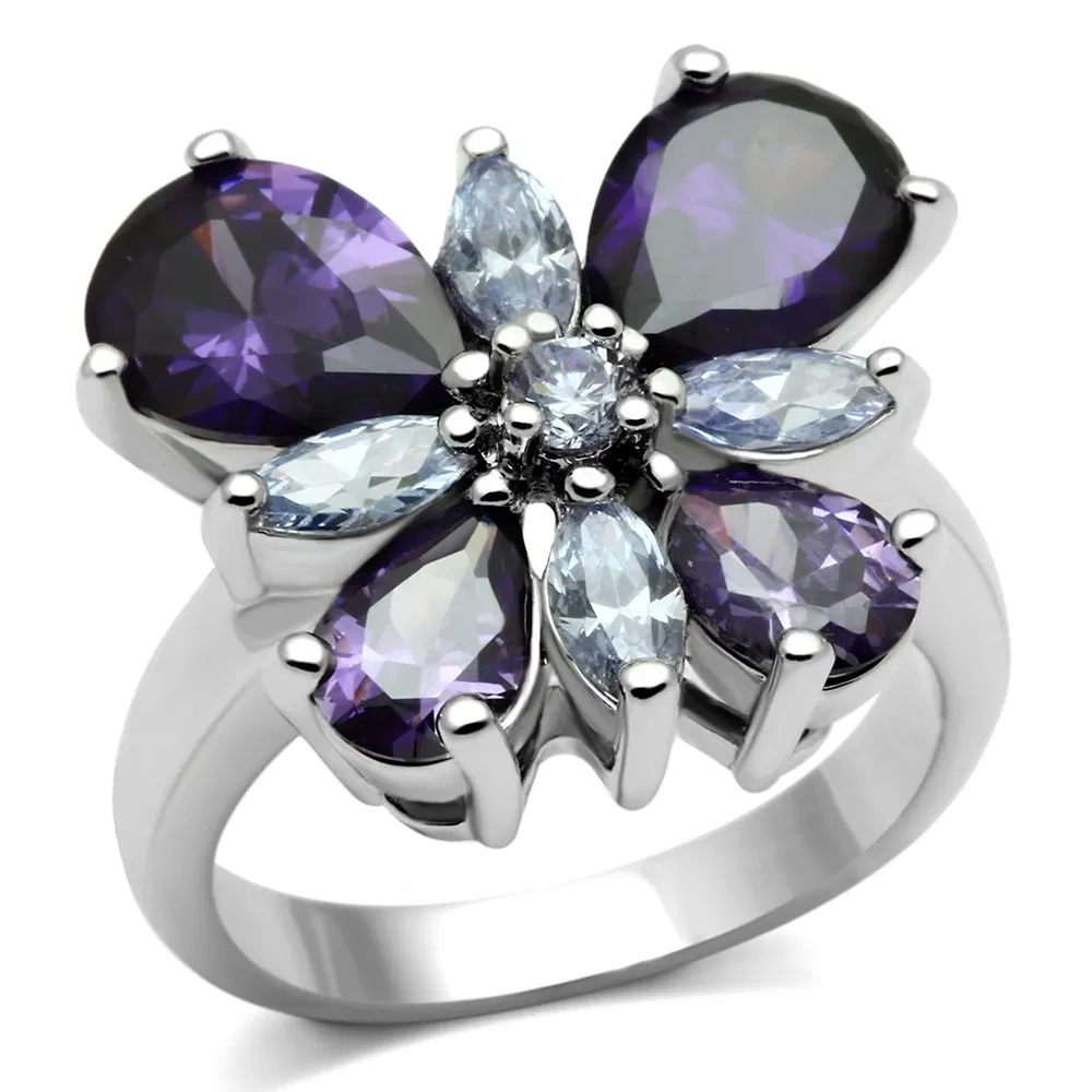 3W254 - Rhodium-Messing - Ring mit AAA-Klasse CZ in mehrfarbigen Farben