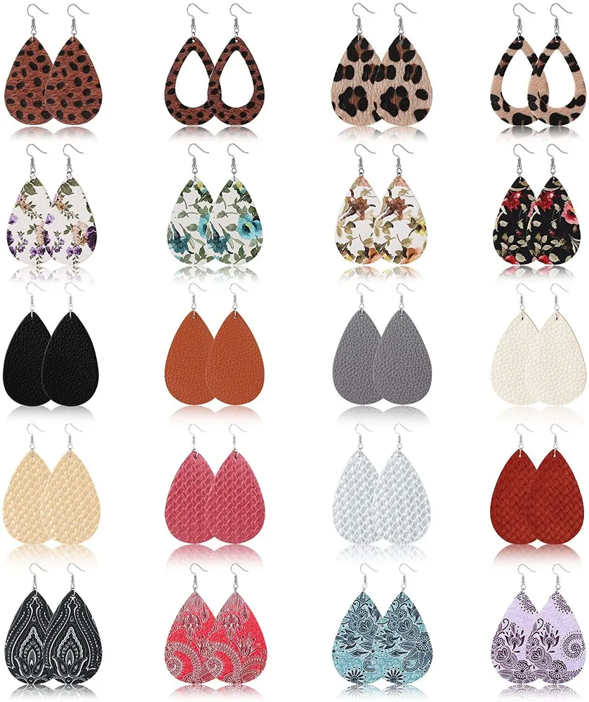 20 Pairs Teardrop Leder Ohrringe Leichtgewicht Dangle Ohrringe Leaf Leopard Print Ohrringe Set für Frauen