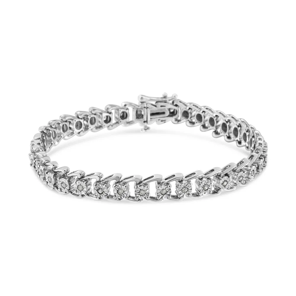 .925 Sterling Silber 1/2 Cttw Diamant Miracle-Set Double Swoosh Wave Style 7