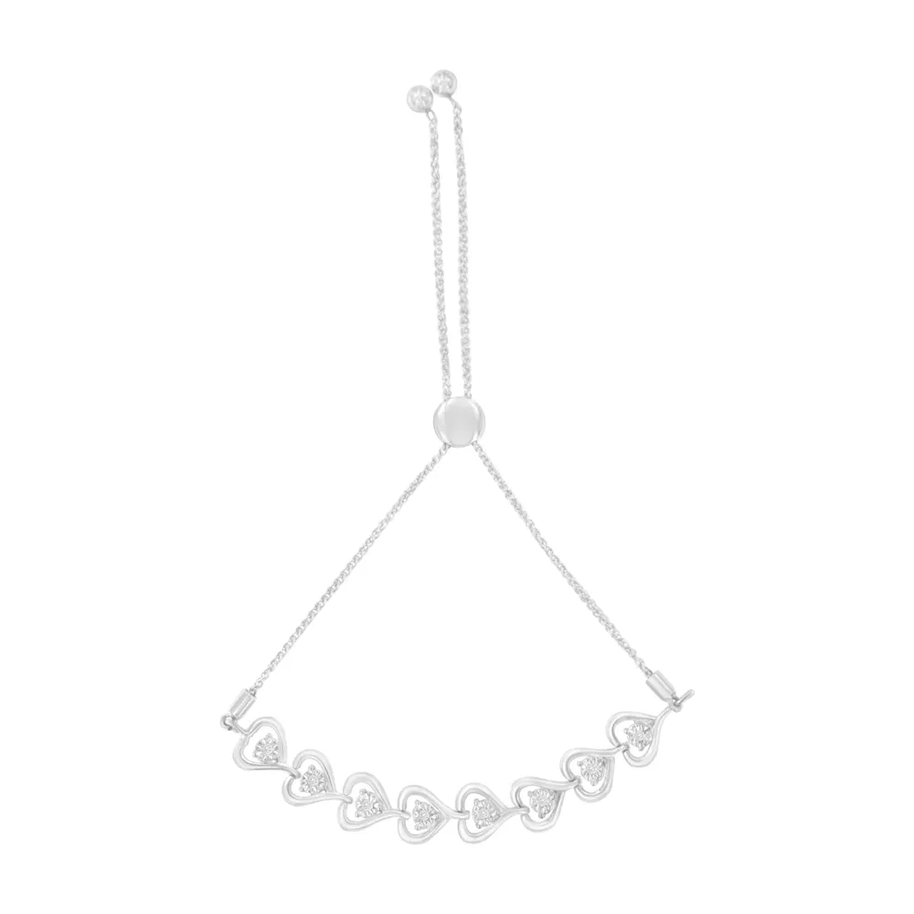 Sterling Silber Diamant Gewebtes Herz Bolo Armband (0,1 cttw, H-I Farbe, I2 - I3 Klarheit)